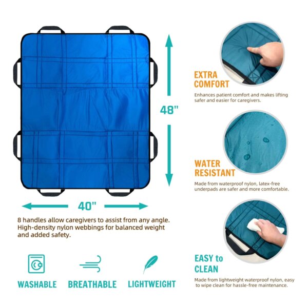Blue Caregiving Pad: Comfortable, Water-Resistant, Easy to Clean - Ideal for Assisting Caregivers.